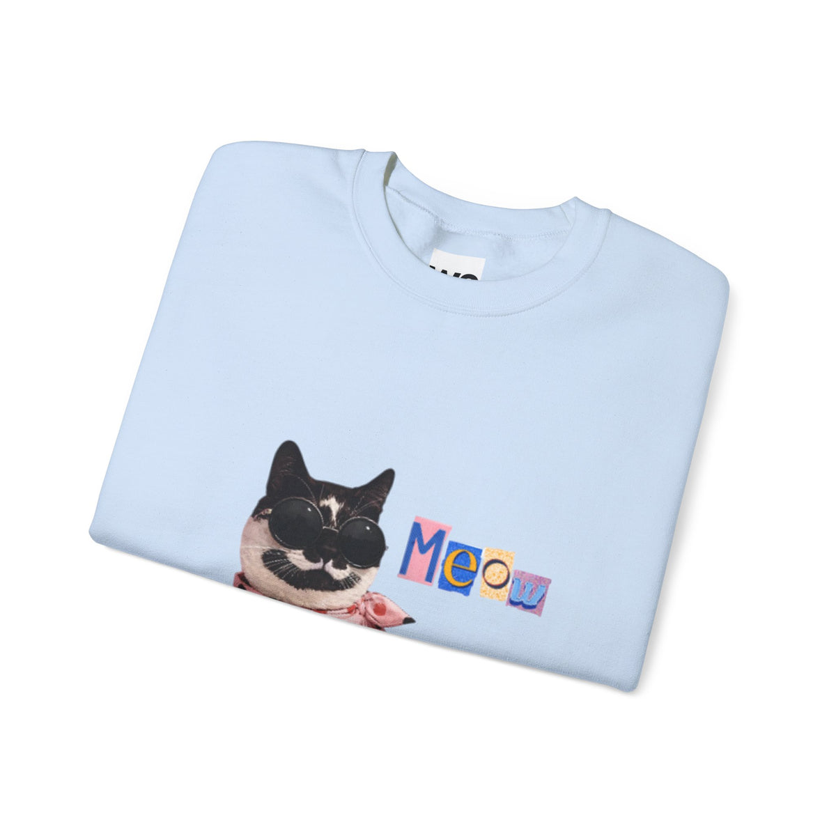 Cute Black Cat with Polka Dot Bandana Sweatshirt | 'Meow' Graphic