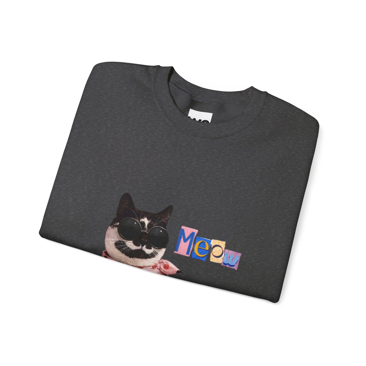 Cute Black Cat with Polka Dot Bandana Sweatshirt | 'Meow' Graphic