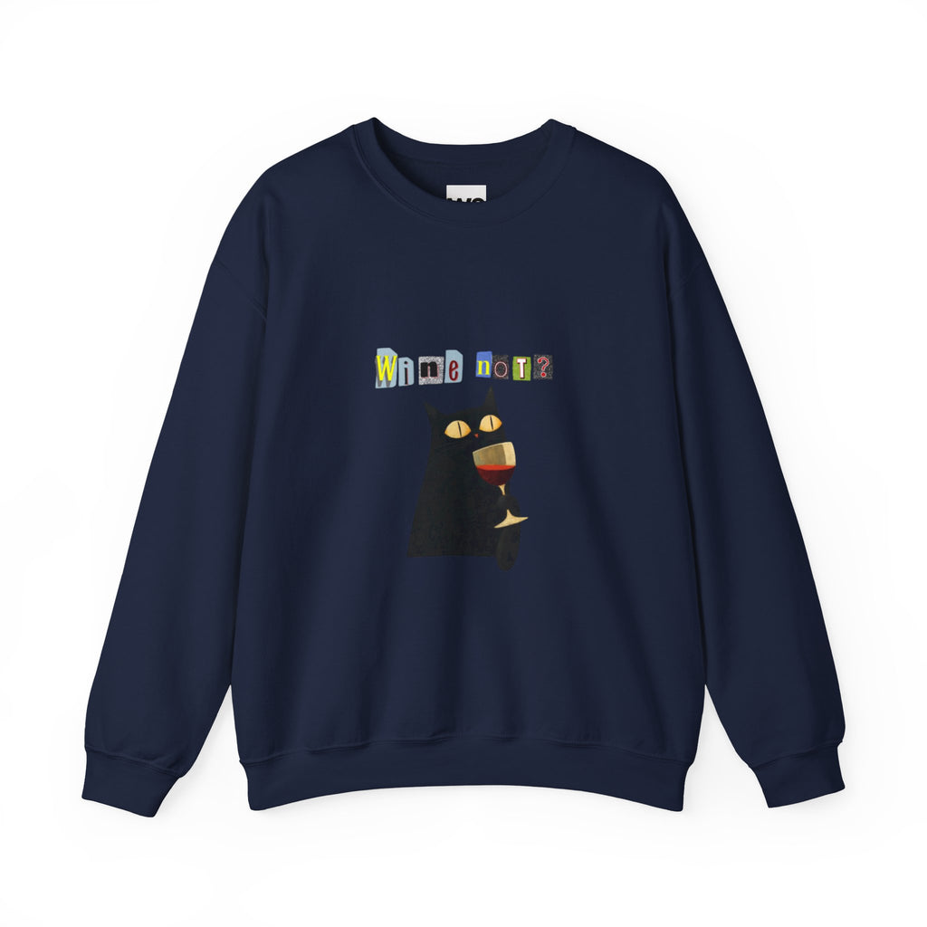 Black Cat Holding Wine Glass Crewneck Sweatshirt | Cute Cat Illustration