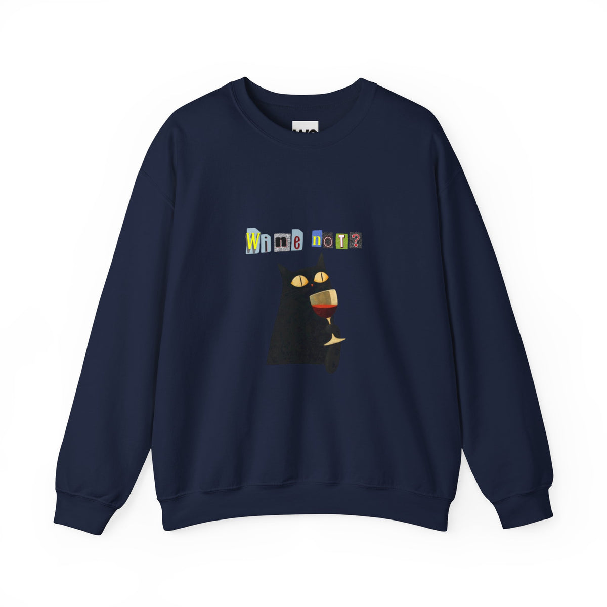 Black Cat Holding Wine Glass Crewneck Sweatshirt | Cute Cat Illustration