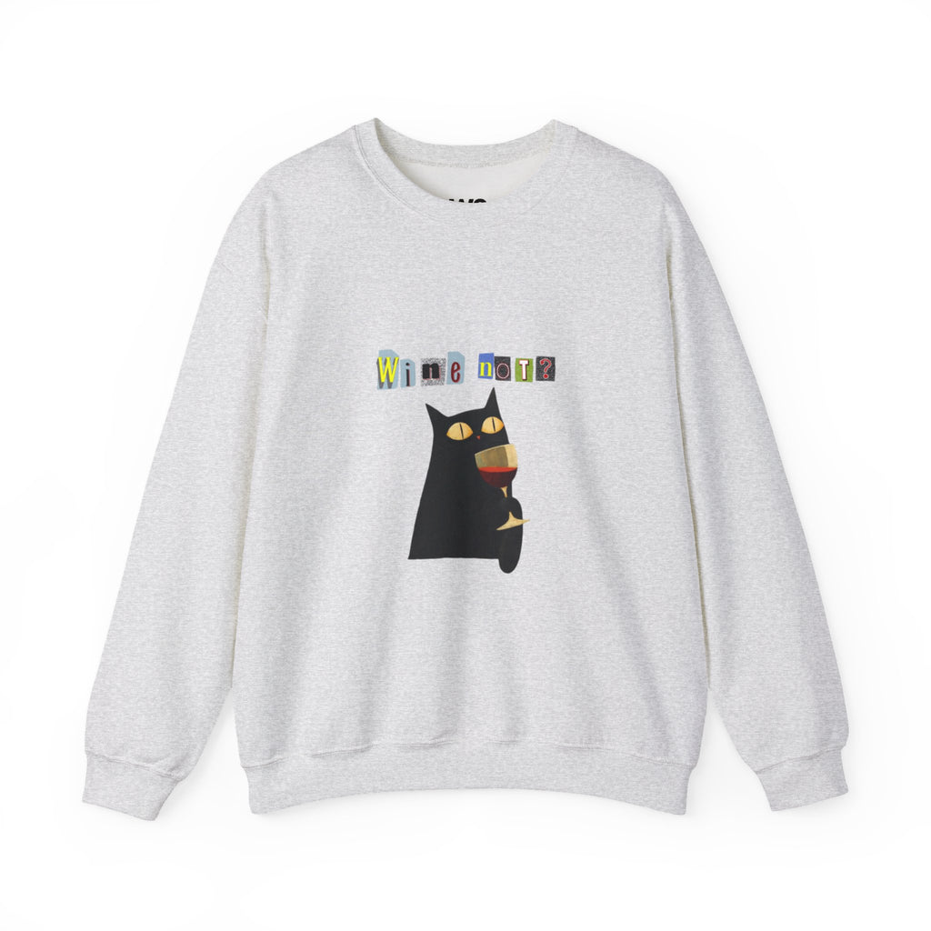 Black Cat Holding Wine Glass Crewneck Sweatshirt | Cute Cat Illustration