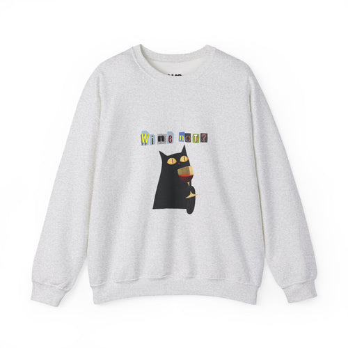 Black Cat Holding Wine Glass Crewneck Sweatshirt | Cute Cat Illustration
