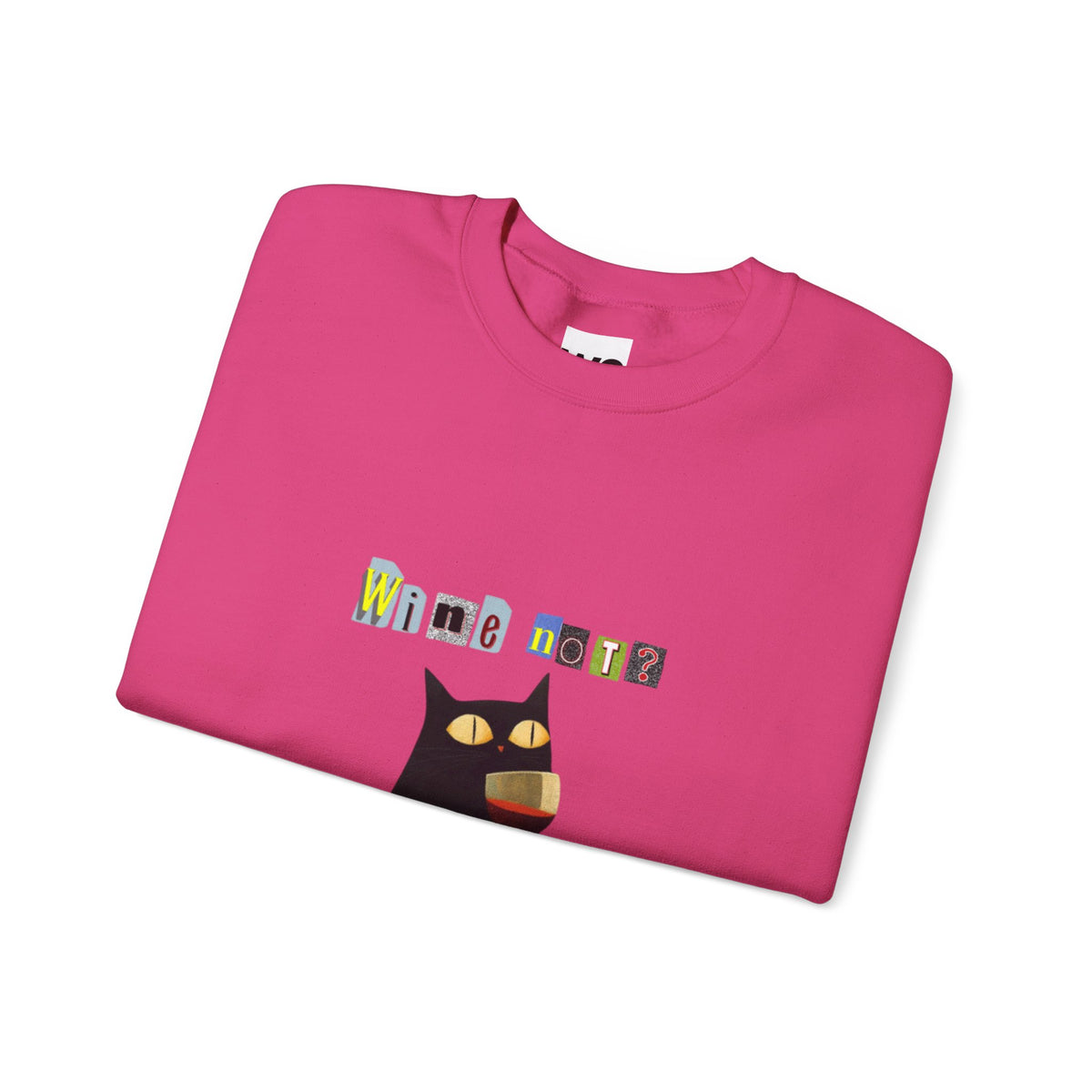 Black Cat Holding Wine Glass Crewneck Sweatshirt | Cute Cat Illustration