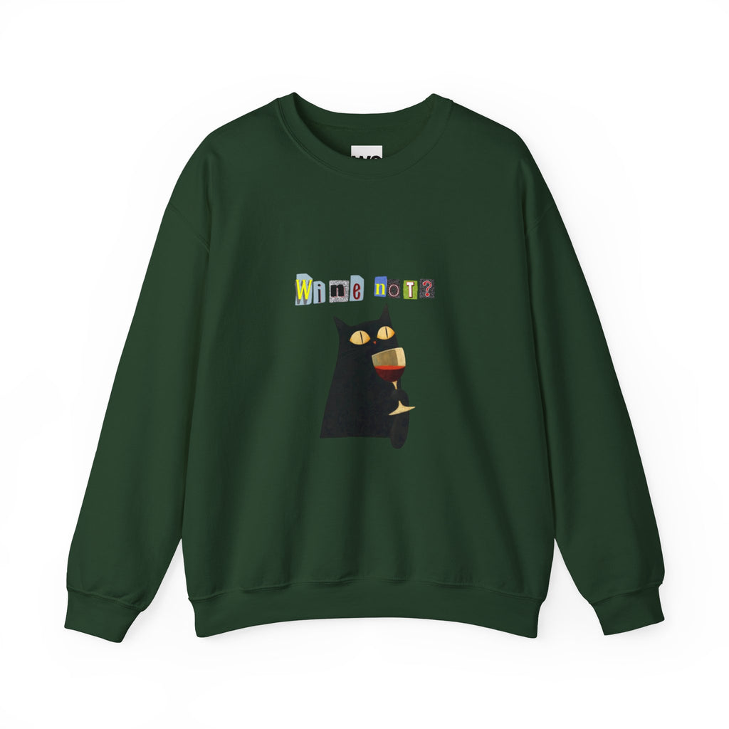 Black Cat Holding Wine Glass Crewneck Sweatshirt | Cute Cat Illustration