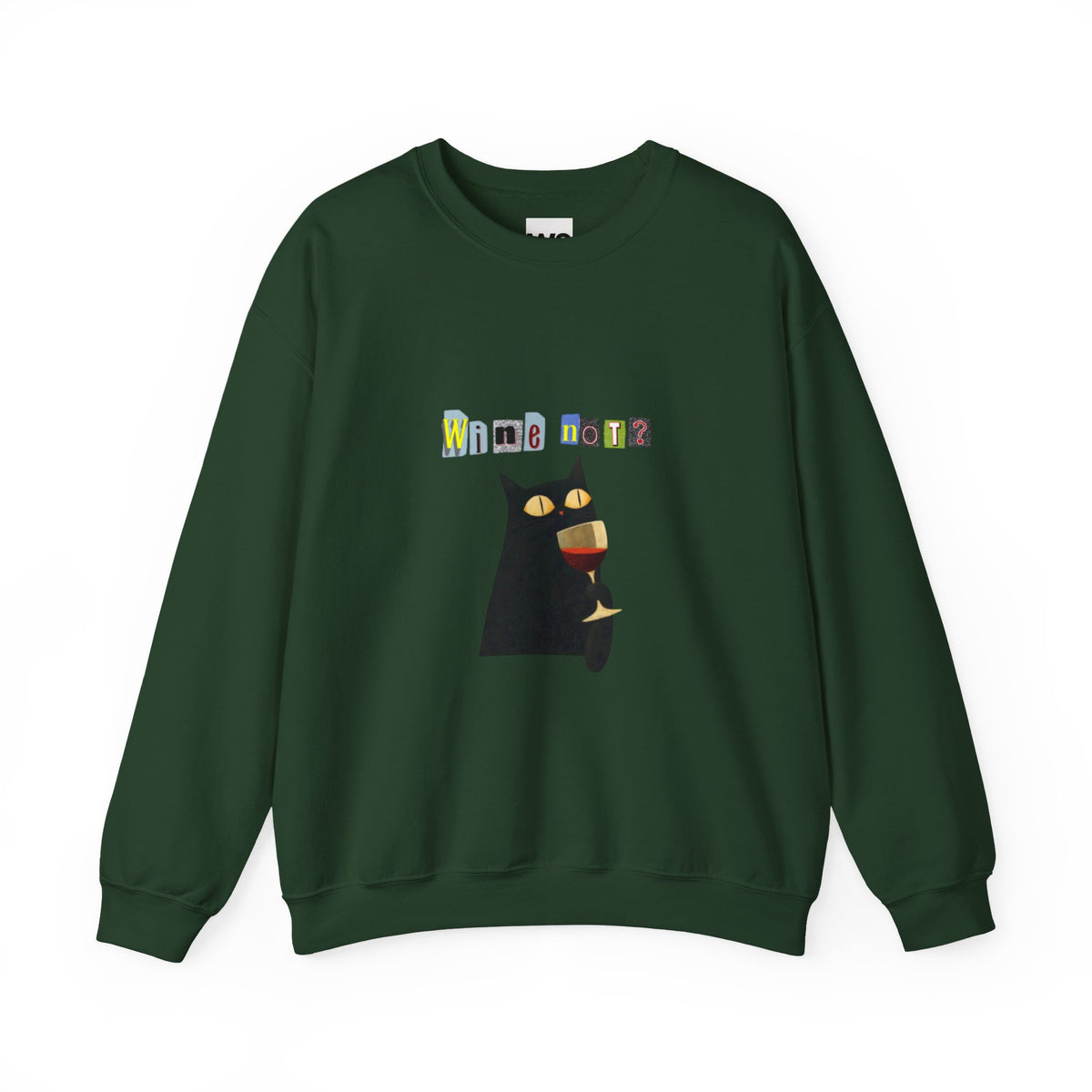 Black Cat Holding Wine Glass Crewneck Sweatshirt | Cute Cat Illustration