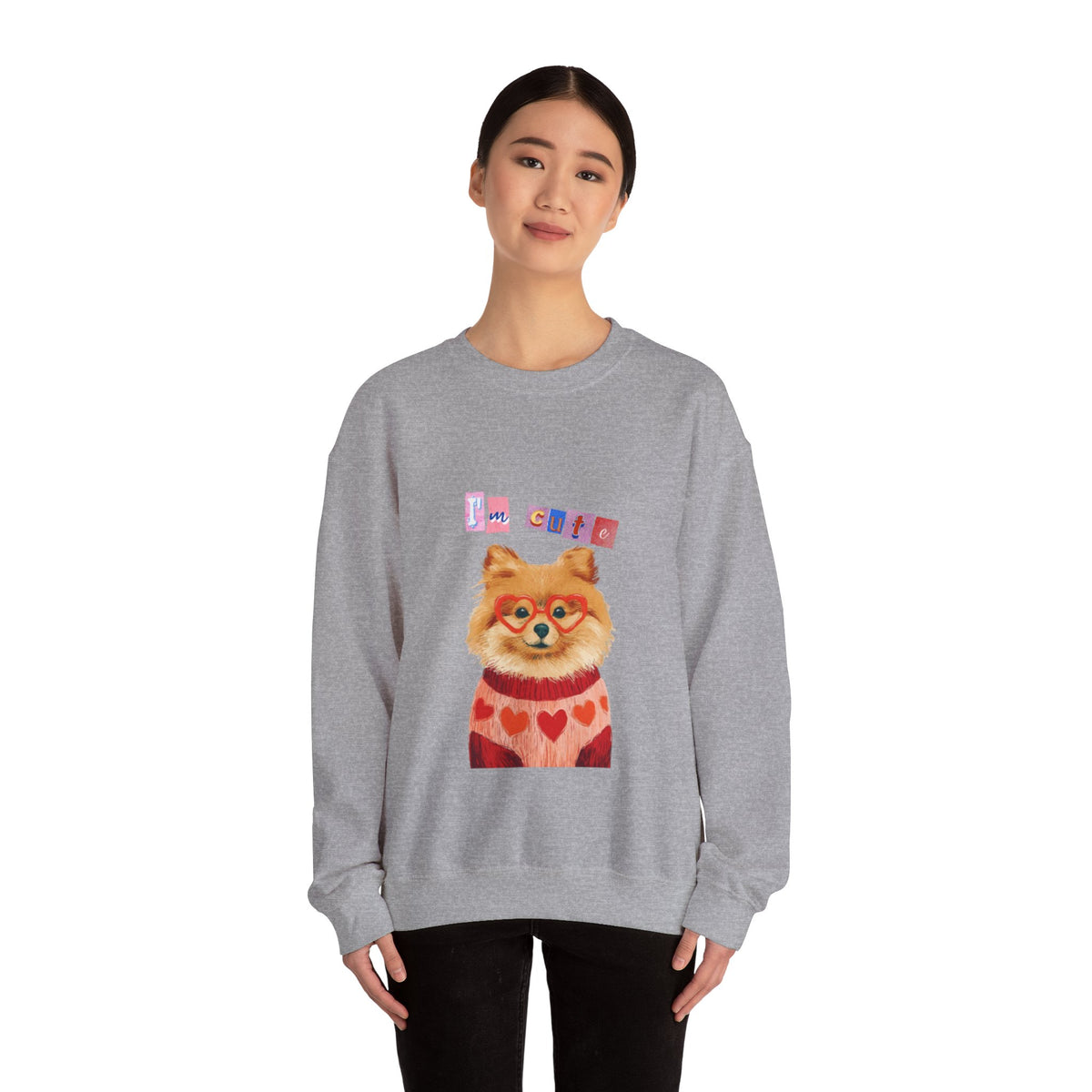Pomeranian in Heart Sweater crewneck sweatshirt | Cute Dog Portrait