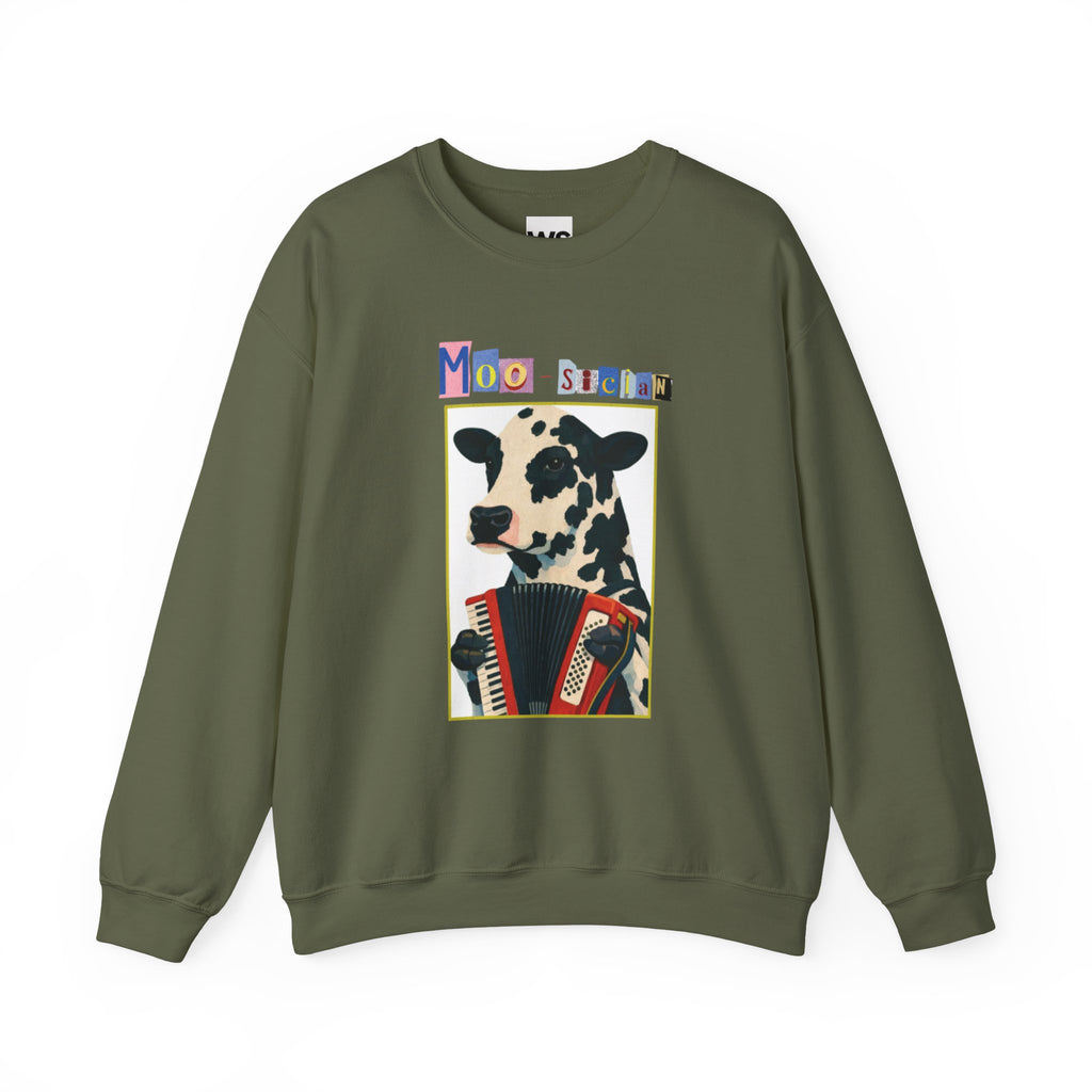 Cow Playing Accordion Crewneck, Retro Animal Music Sweatshirt