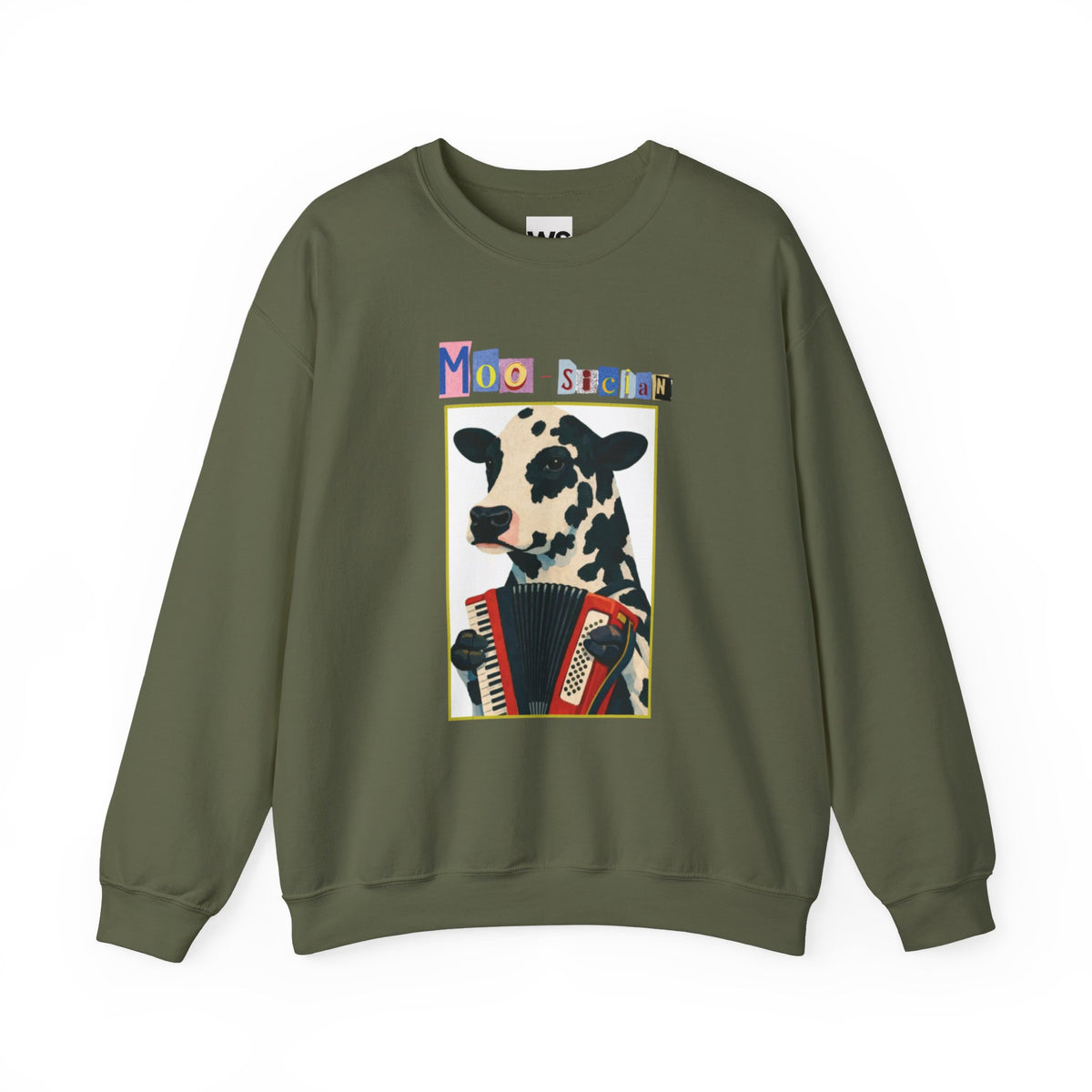 Cow Playing Accordion Crewneck, Retro Animal Music Sweatshirt