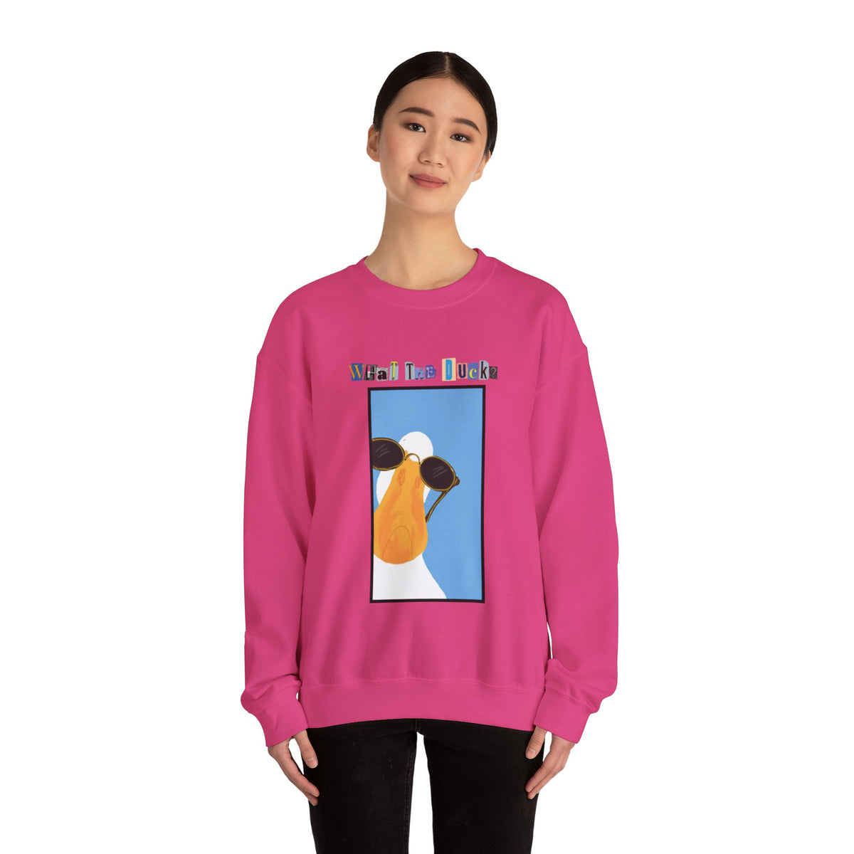 Cool Sunglasses Duck Crewneck Sweatshirt | Fun Cartoon Bird Design