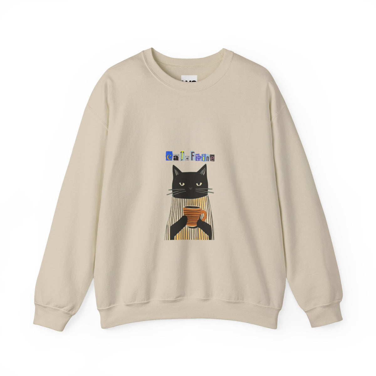 Black Cat Holding Coffee Crewneck Sweatshirt | Cozy Cat Illustration