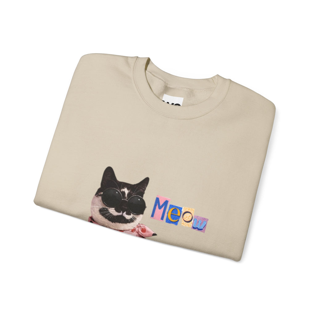 Cute Black Cat with Polka Dot Bandana Sweatshirt | 'Meow' Graphic