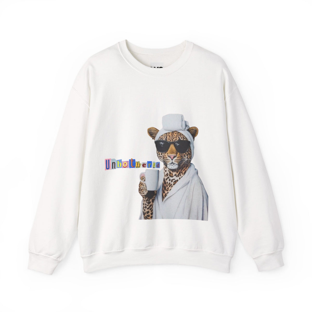 Leopard Spa Lounge with Coffee Crewneck Sweatshirt | Relaxed Animal Illustration