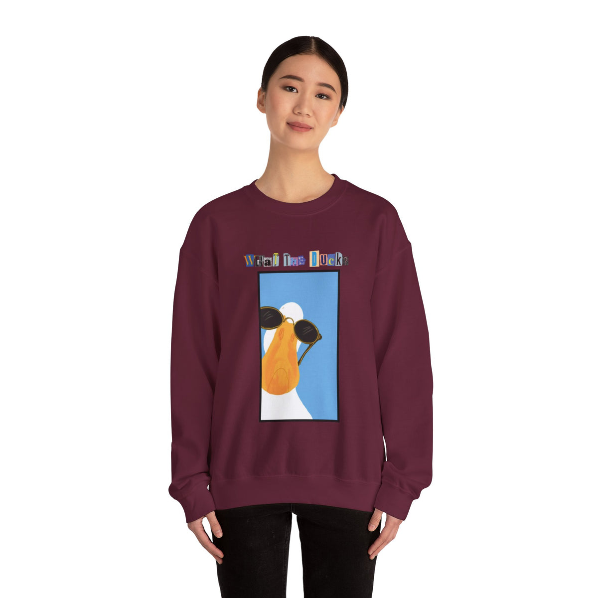 Cool Sunglasses Duck Crewneck Sweatshirt | Fun Cartoon Bird Design