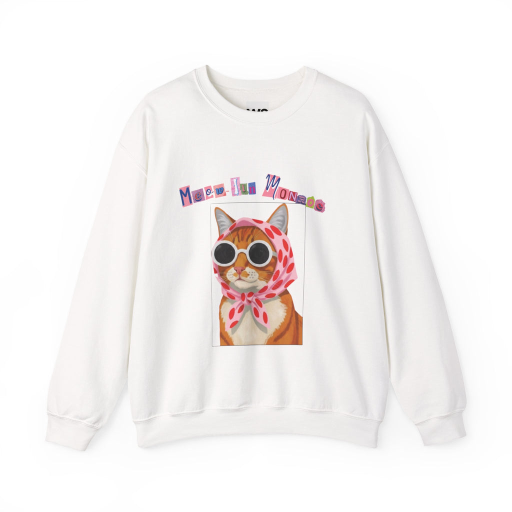 Glam Cat in Scarf Crewneck Sweatshirt | Retro Cat Graphic