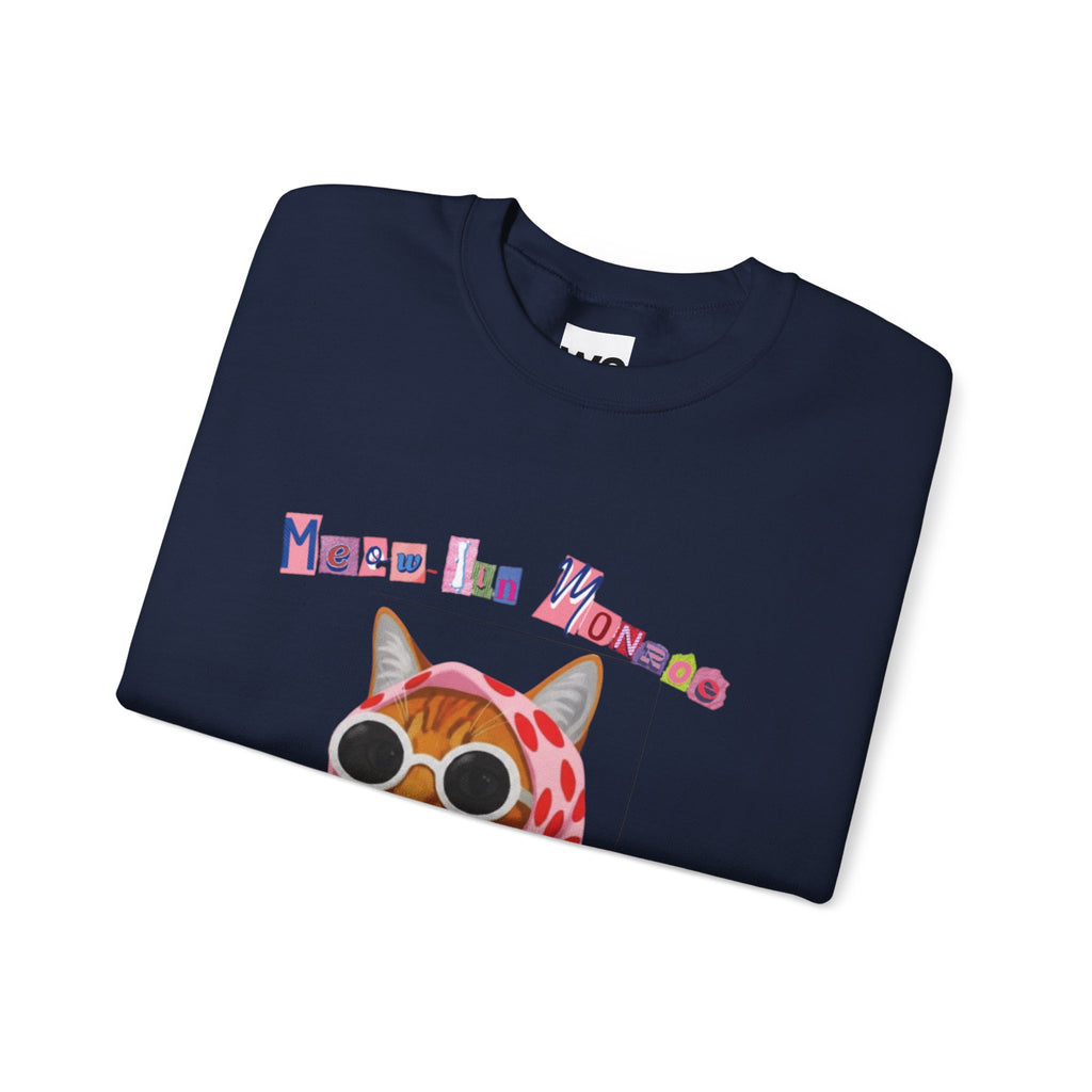Glam Cat in Scarf Crewneck Sweatshirt | Retro Cat Graphic