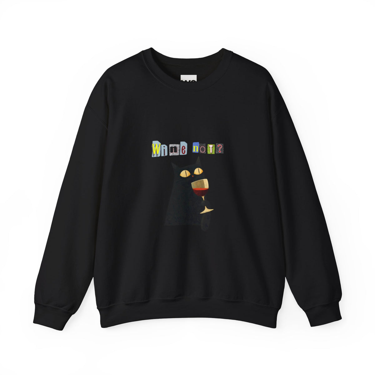 Black Cat Holding Wine Glass Crewneck Sweatshirt | Cute Cat Illustration