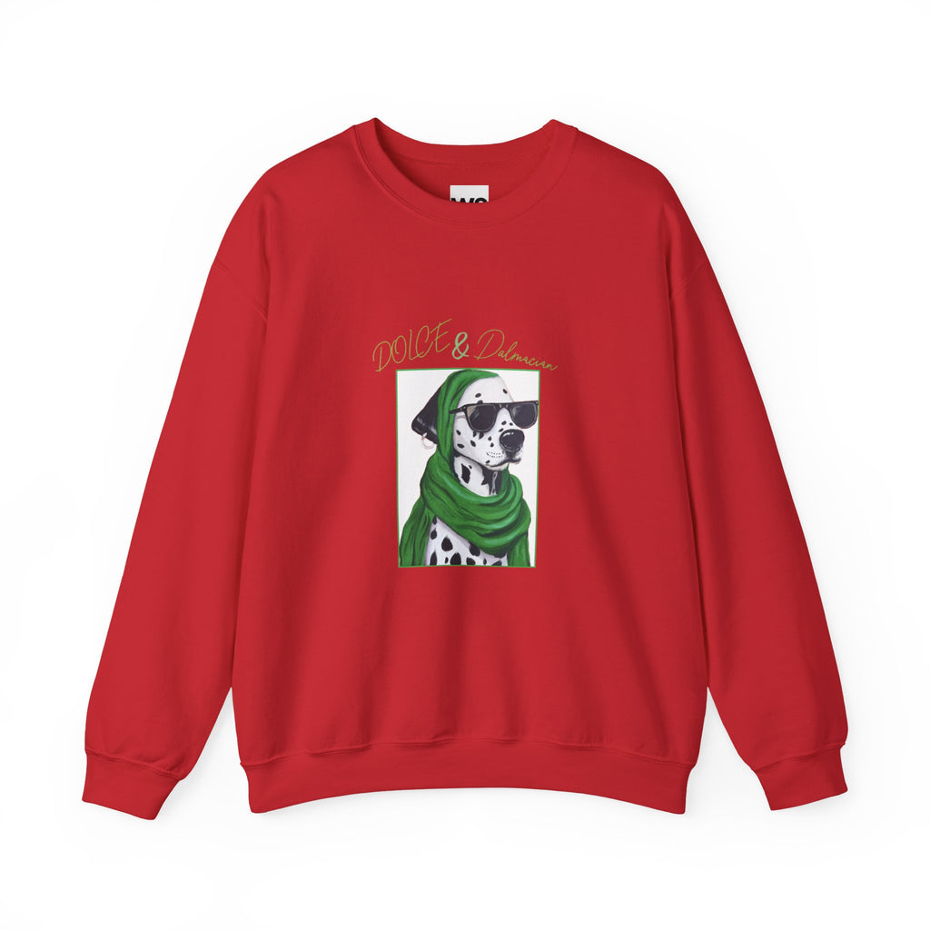 Dalmatian in Green Scarf sweatshirt | Dog Portrait, Winter Cozy