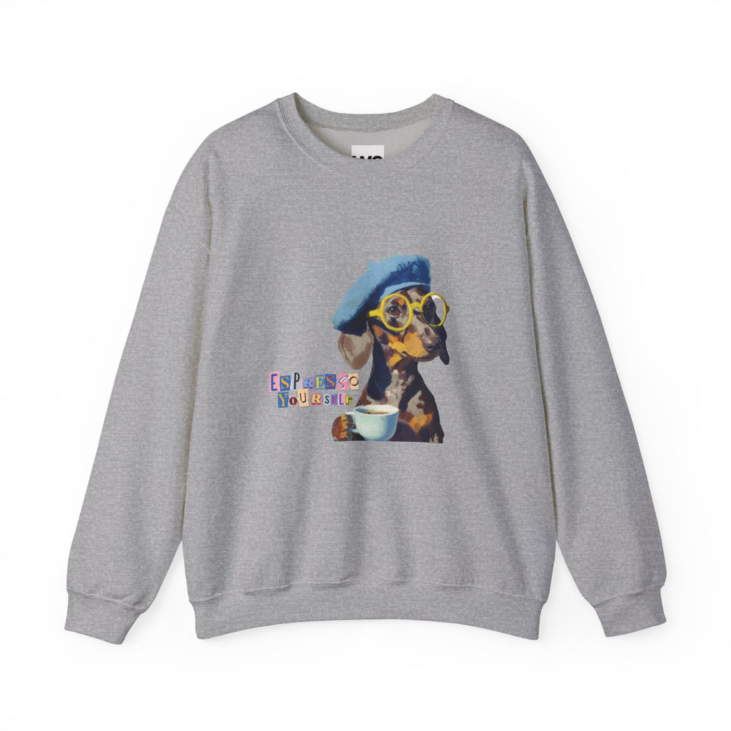 Dachshund in Beret and Sunglasses Sweatshirt | Espresso & Mornings Design