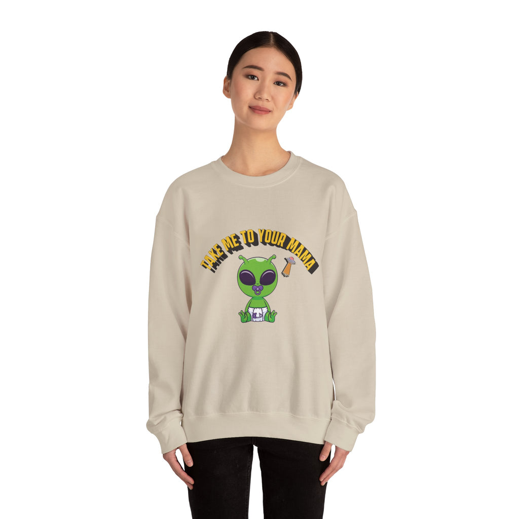 Alien Holding Mama Mug, Crewneck Sweatshirt | Cute Green Alien Graphic