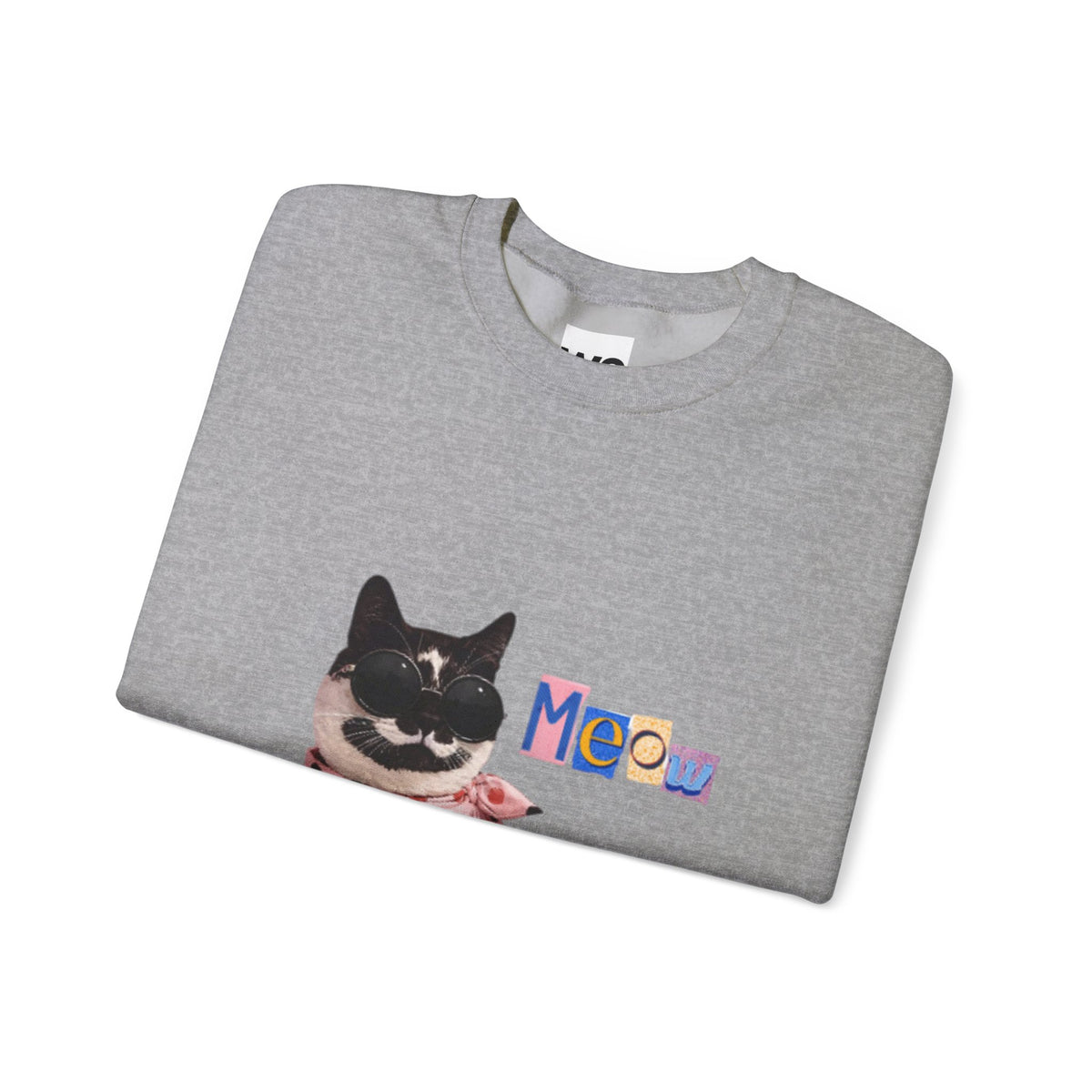 Cute Black Cat with Polka Dot Bandana Sweatshirt | 'Meow' Graphic