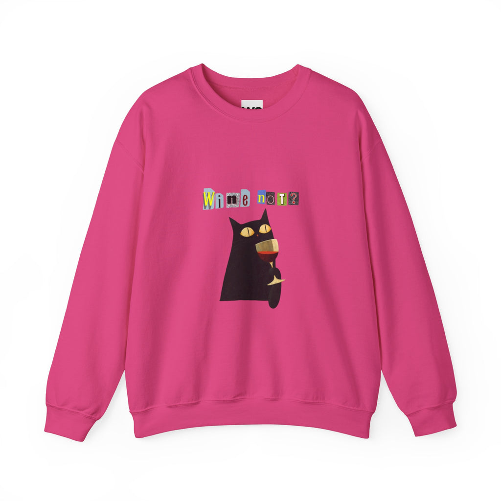 Black Cat Holding Wine Glass Crewneck Sweatshirt | Cute Cat Illustration
