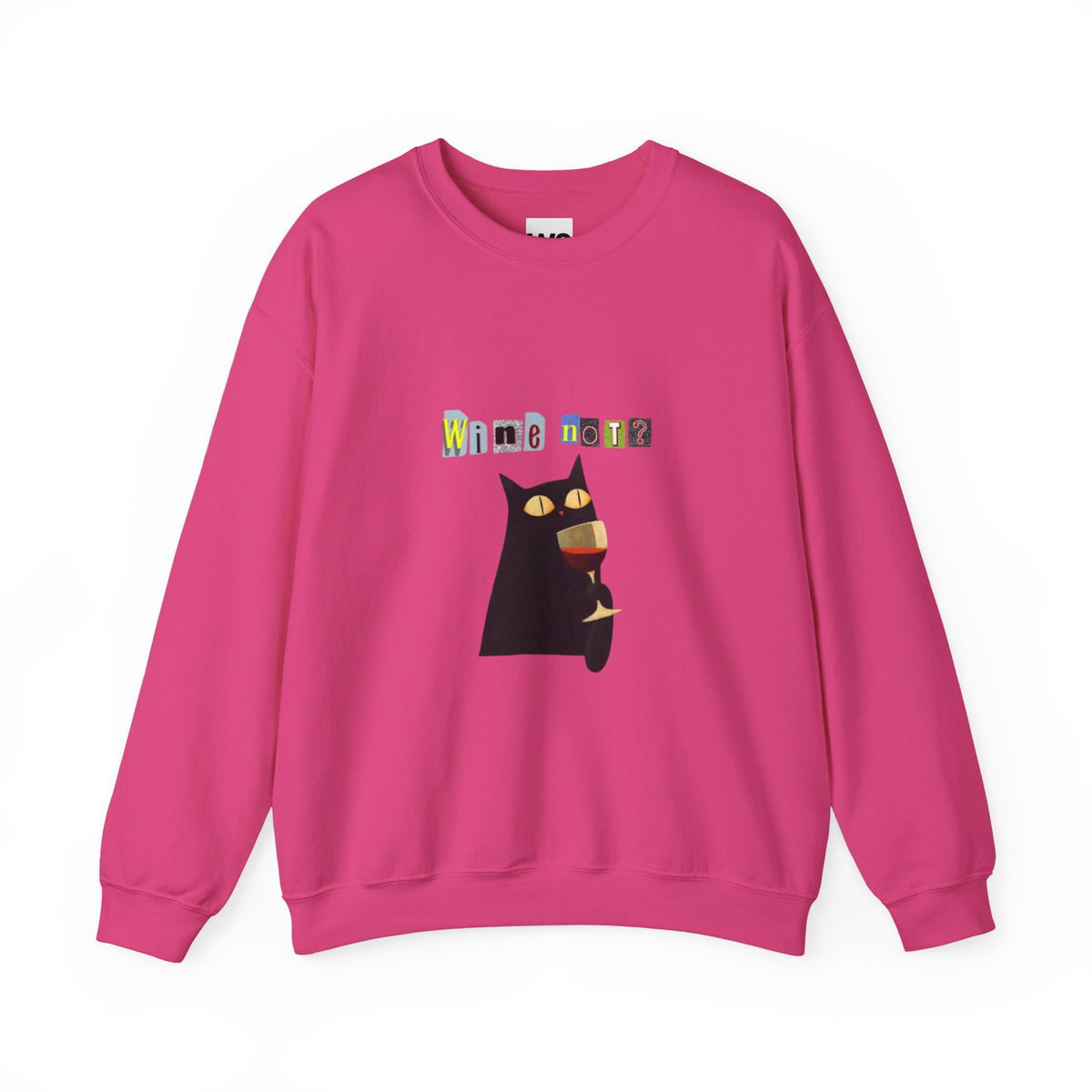Black Cat Holding Wine Glass Crewneck Sweatshirt | Cute Cat Illustration