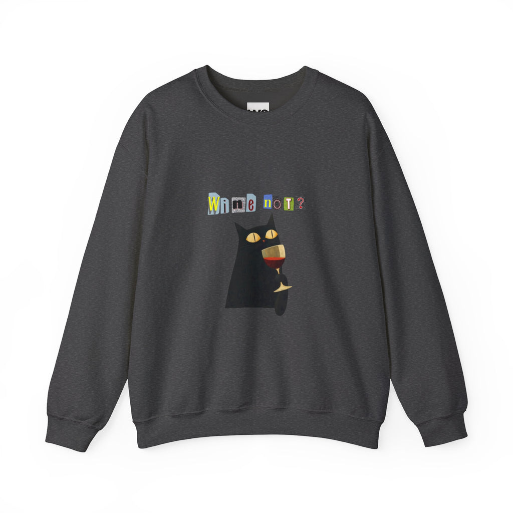 Black Cat Holding Wine Glass Crewneck Sweatshirt | Cute Cat Illustration