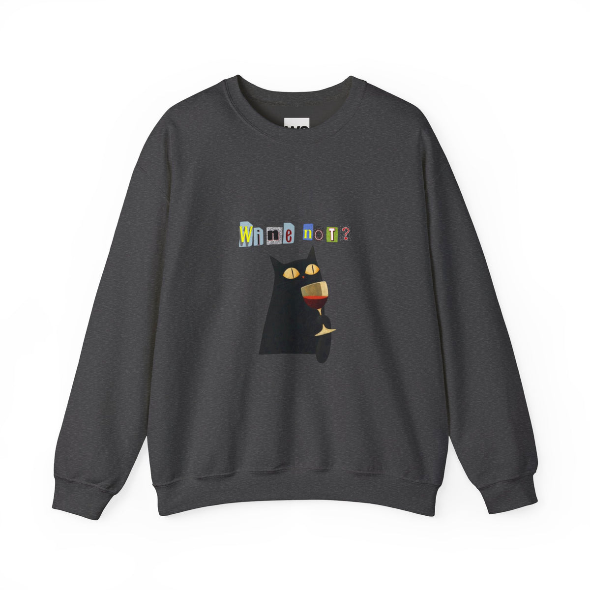 Black Cat Holding Wine Glass Crewneck Sweatshirt | Cute Cat Illustration