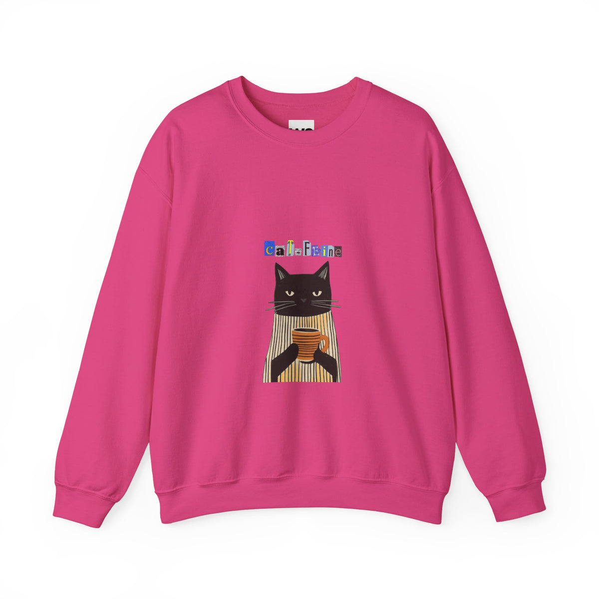 Black Cat Holding Coffee Crewneck Sweatshirt | Cozy Cat Illustration
