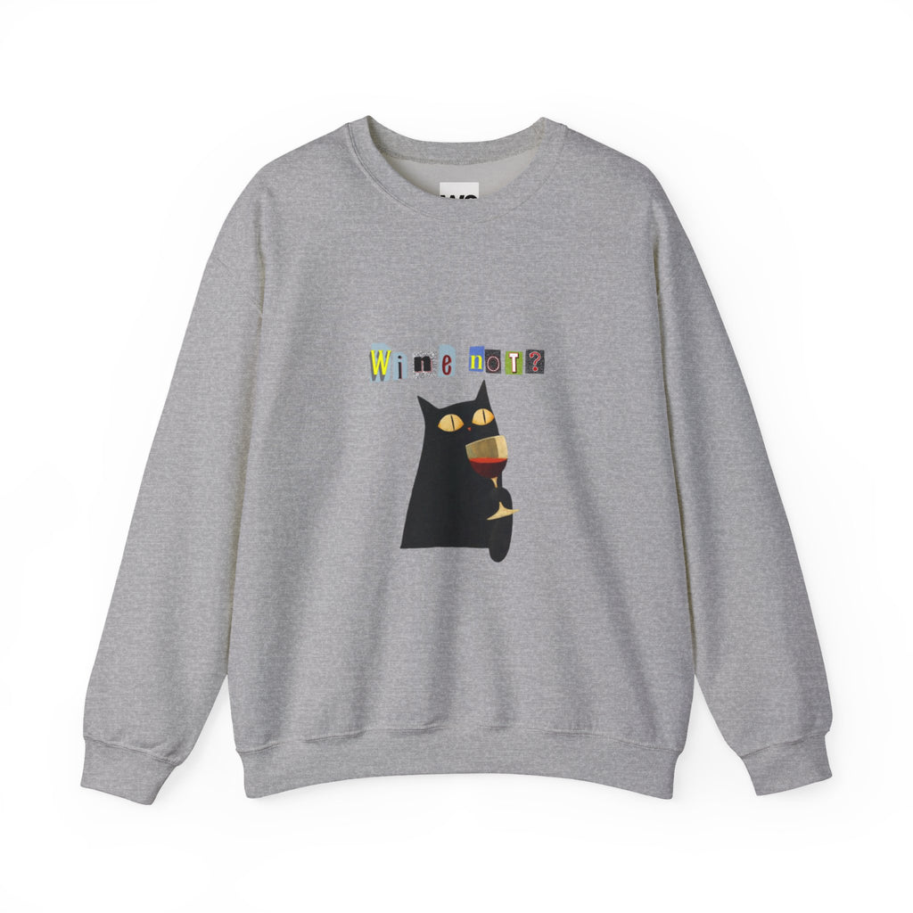 Black Cat Holding Wine Glass Crewneck Sweatshirt | Cute Cat Illustration