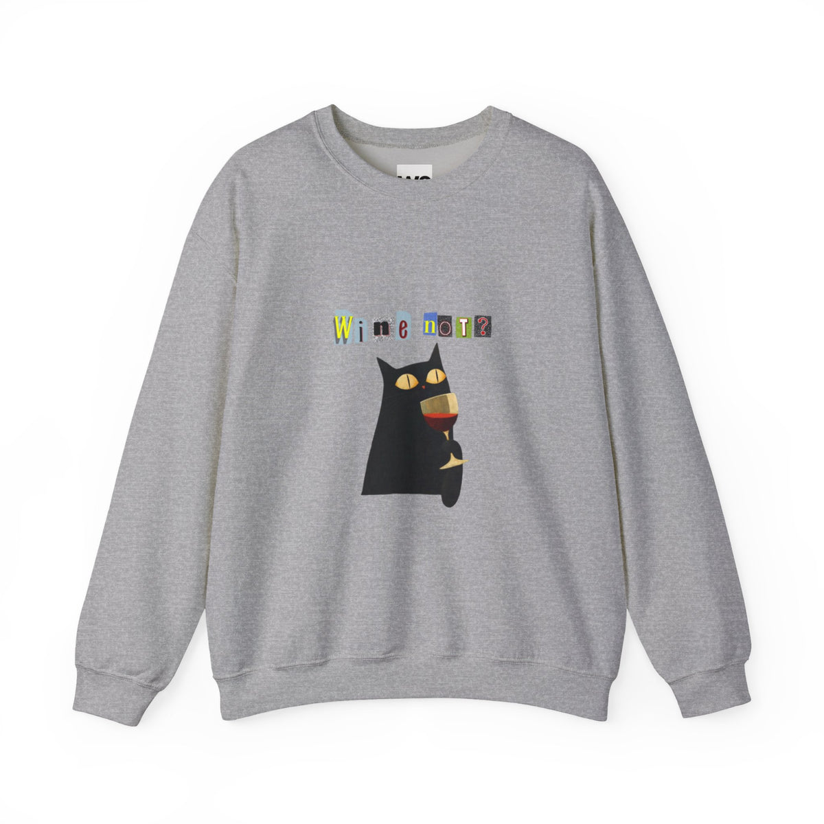 Black Cat Holding Wine Glass Crewneck Sweatshirt | Cute Cat Illustration
