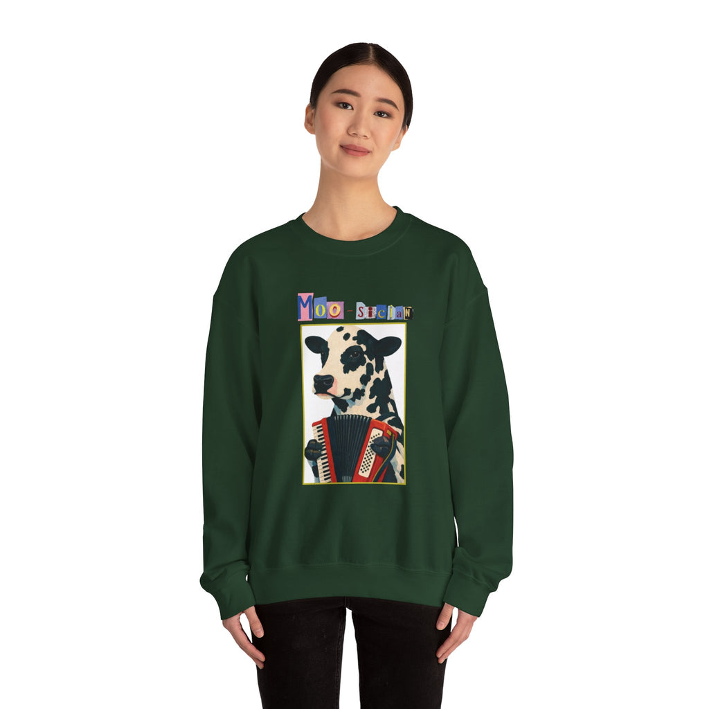 Cow Playing Accordion Crewneck, Retro Animal Music Sweatshirt