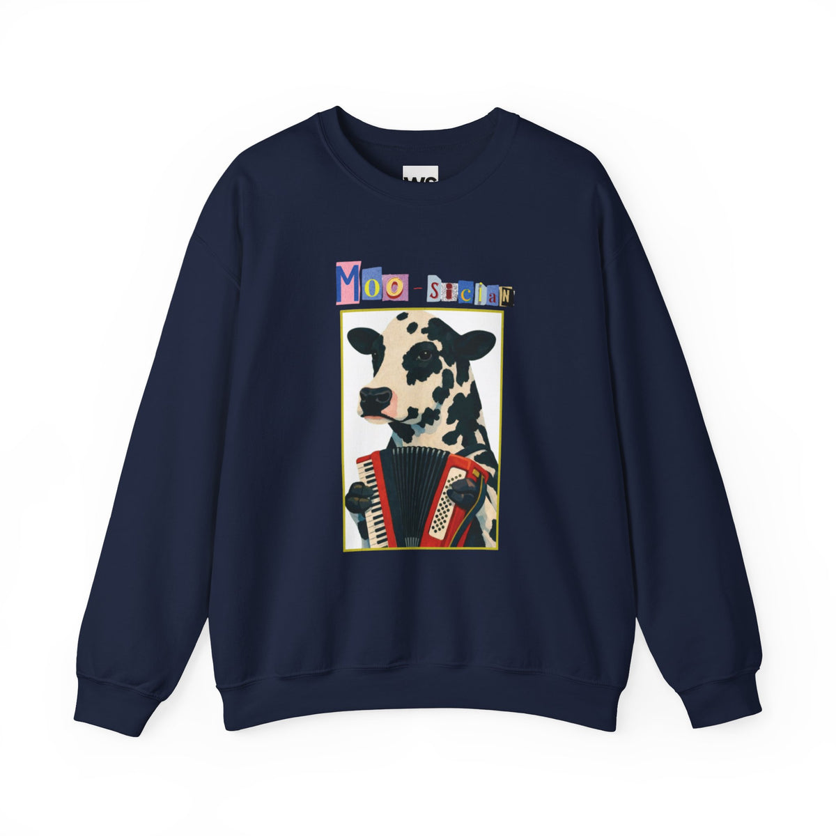 Cow Playing Accordion Crewneck, Retro Animal Music Sweatshirt