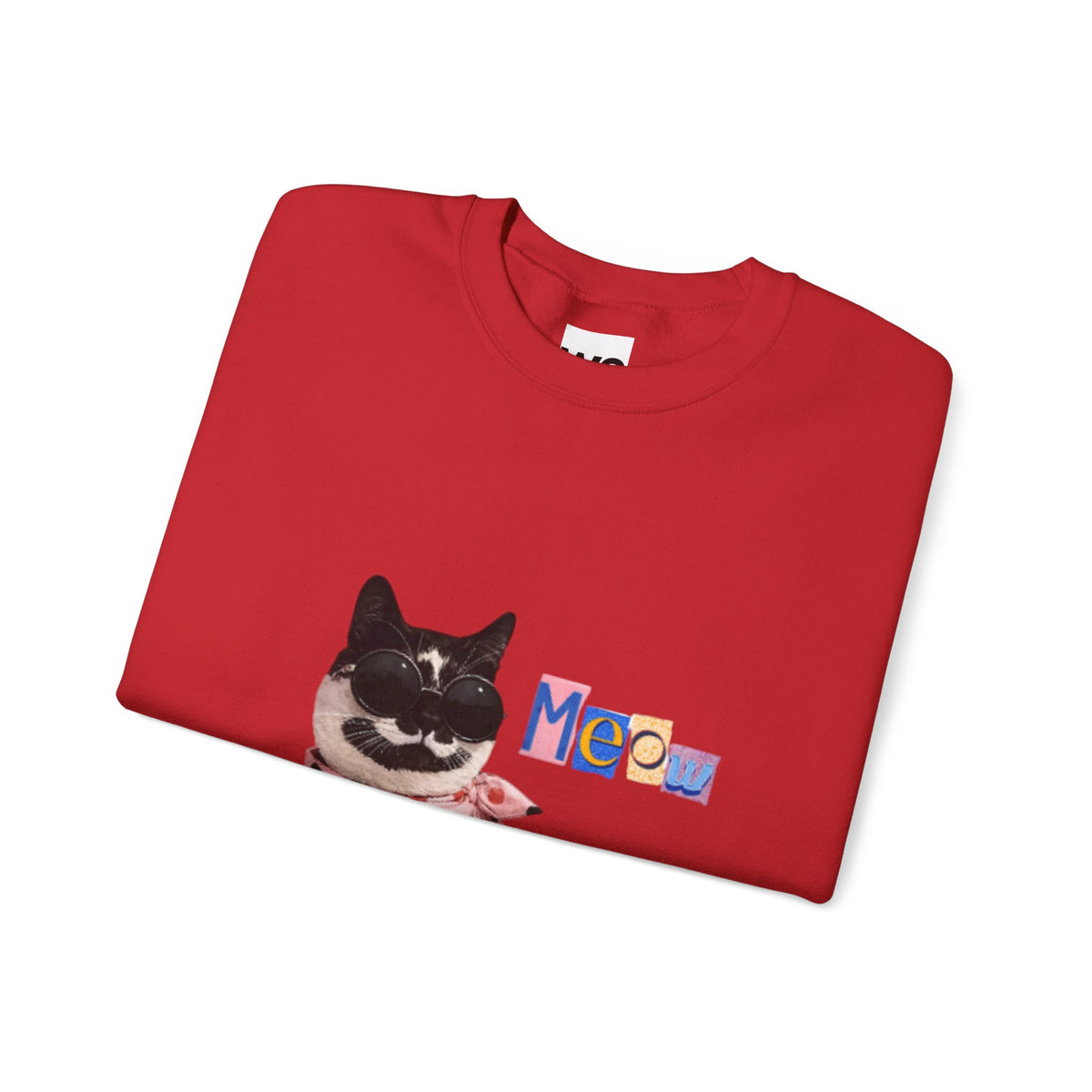 Cute Black Cat with Polka Dot Bandana Sweatshirt | 'Meow' Graphic