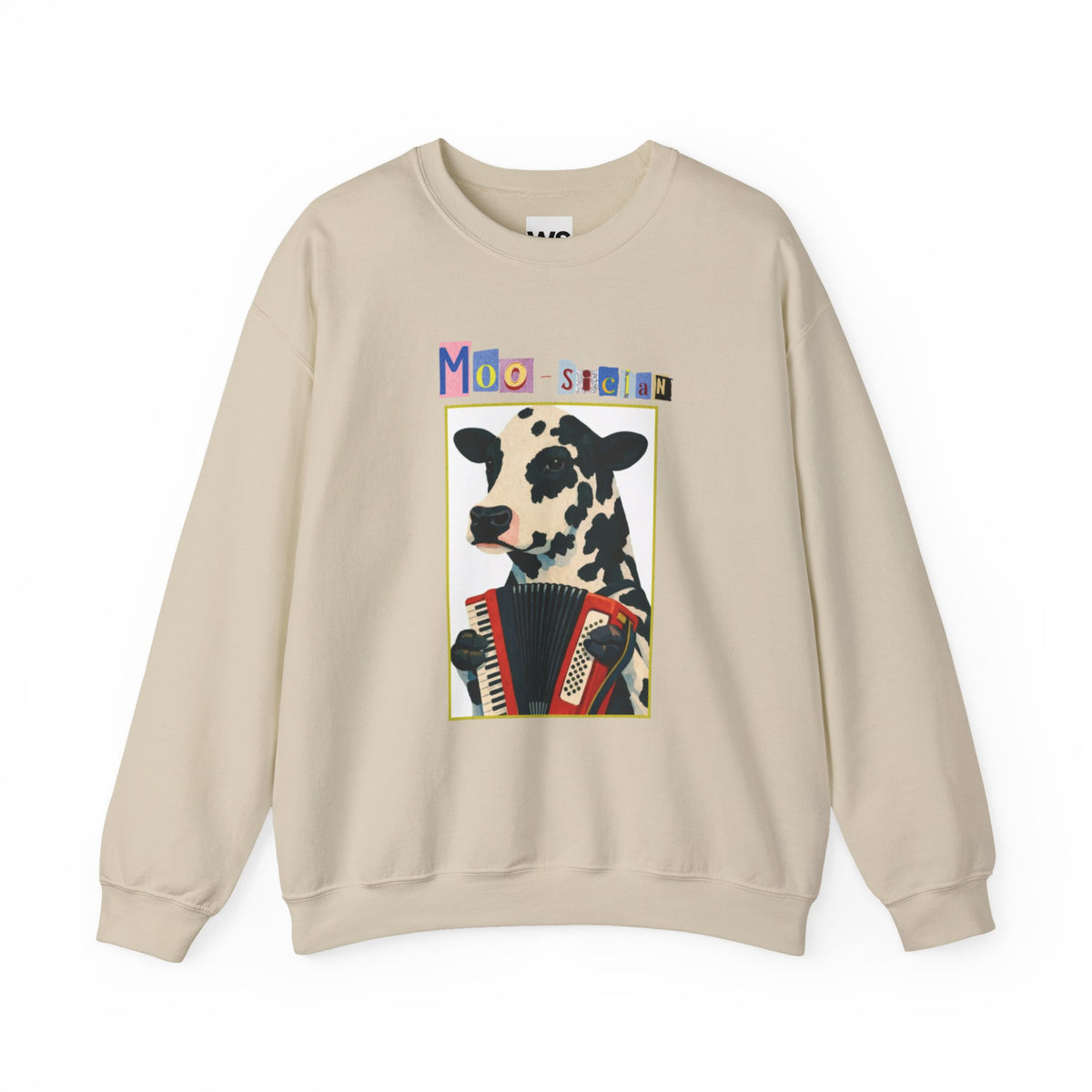Cow Playing Accordion Crewneck, Retro Animal Music Sweatshirt