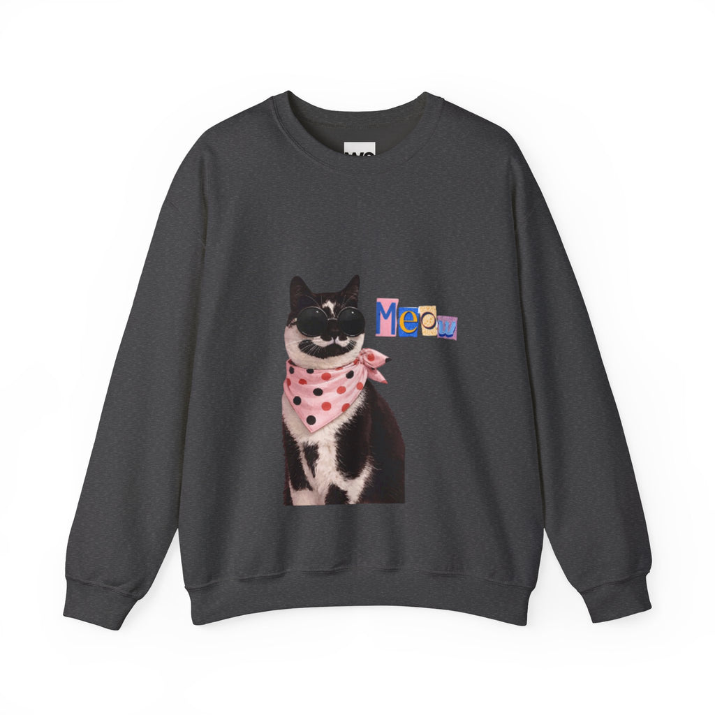 Cute Black Cat with Polka Dot Bandana Sweatshirt | 'Meow' Graphic