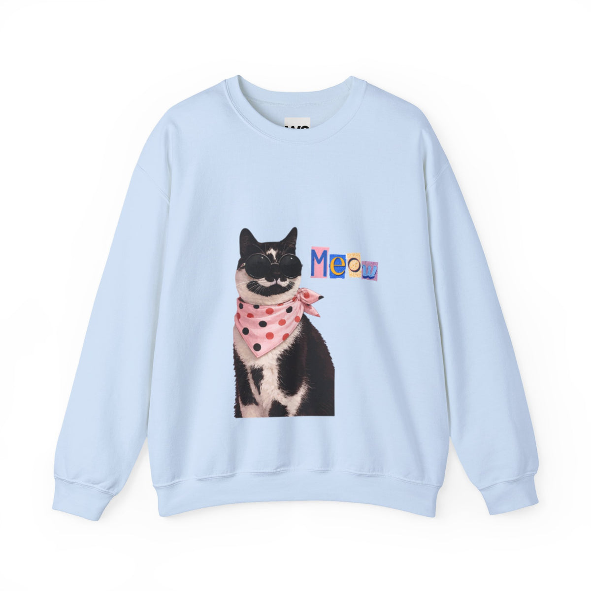 Cute Black Cat with Polka Dot Bandana Sweatshirt | 'Meow' Graphic