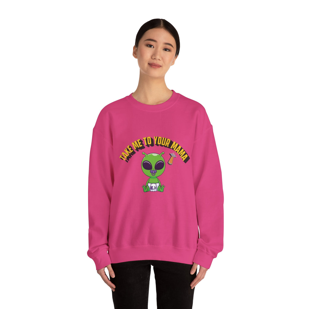 Alien Holding Mama Mug, Crewneck Sweatshirt | Cute Green Alien Graphic