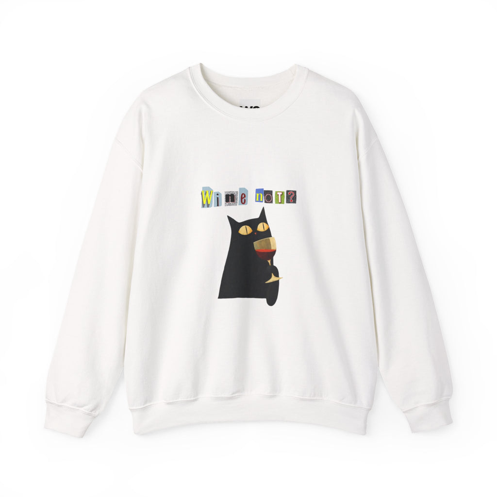 Black Cat Holding Wine Glass Crewneck Sweatshirt | Cute Cat Illustration