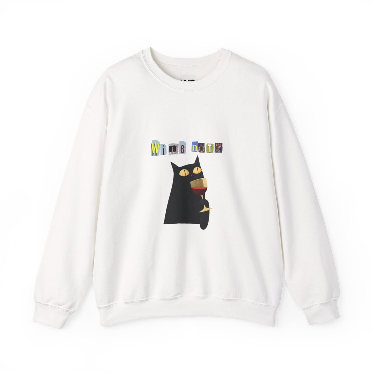 Black Cat Holding Wine Glass Crewneck Sweatshirt | Cute Cat Illustration
