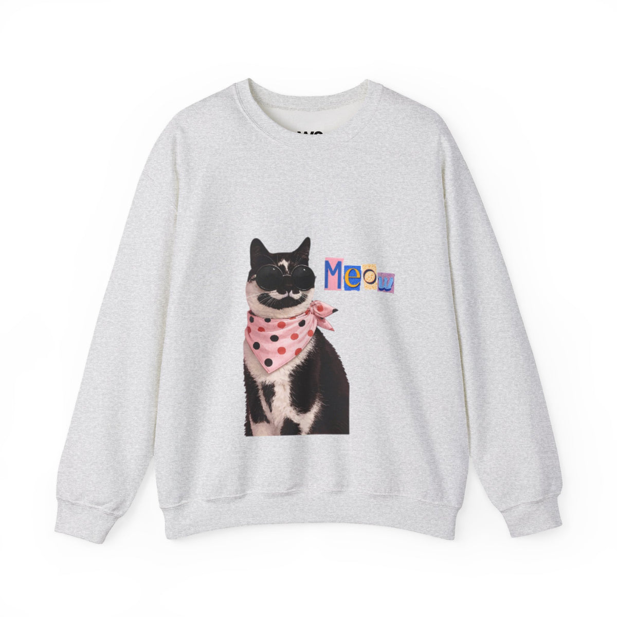 Cute Black Cat with Polka Dot Bandana Sweatshirt | 'Meow' Graphic