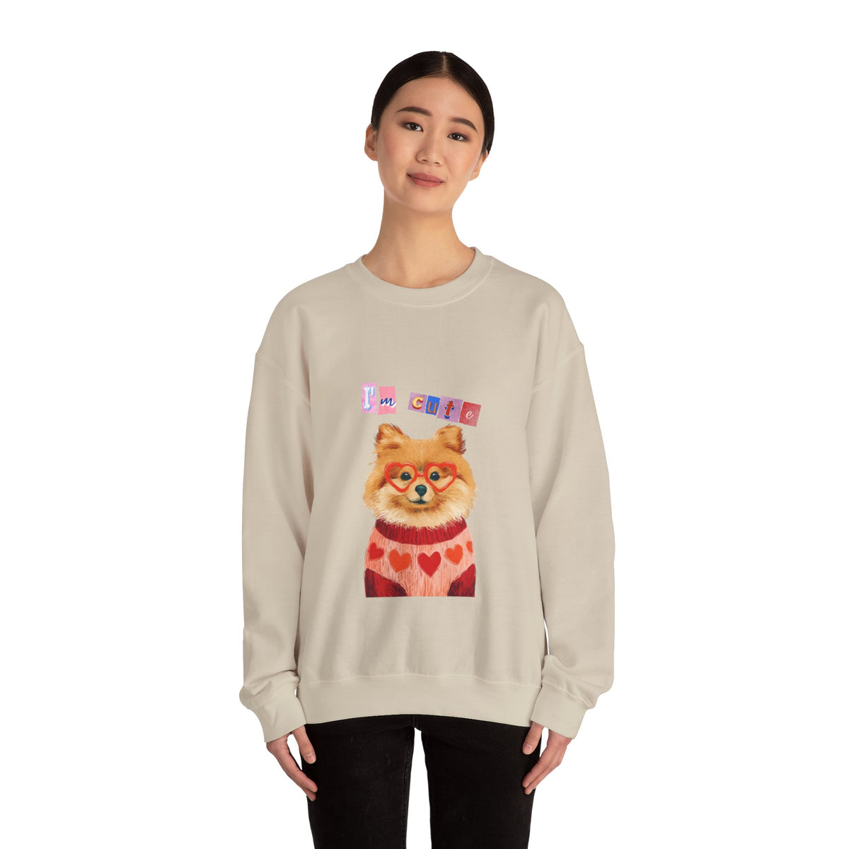 Pomeranian in Heart Sweater crewneck sweatshirt | Cute Dog Portrait