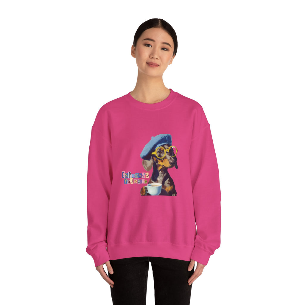Dachshund in Beret and Sunglasses Sweatshirt | Espresso & Mornings Design