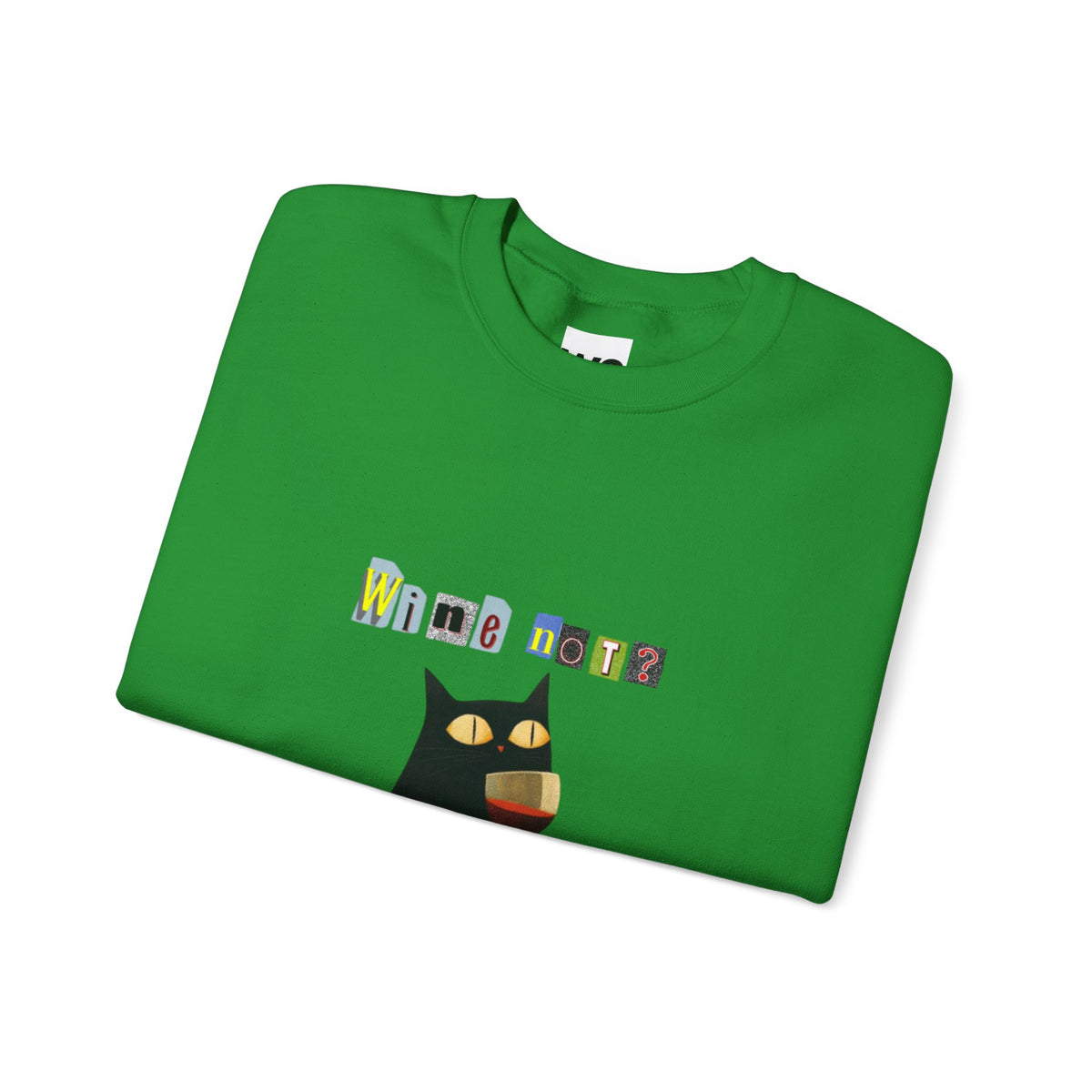 Black Cat Holding Wine Glass Crewneck Sweatshirt | Cute Cat Illustration