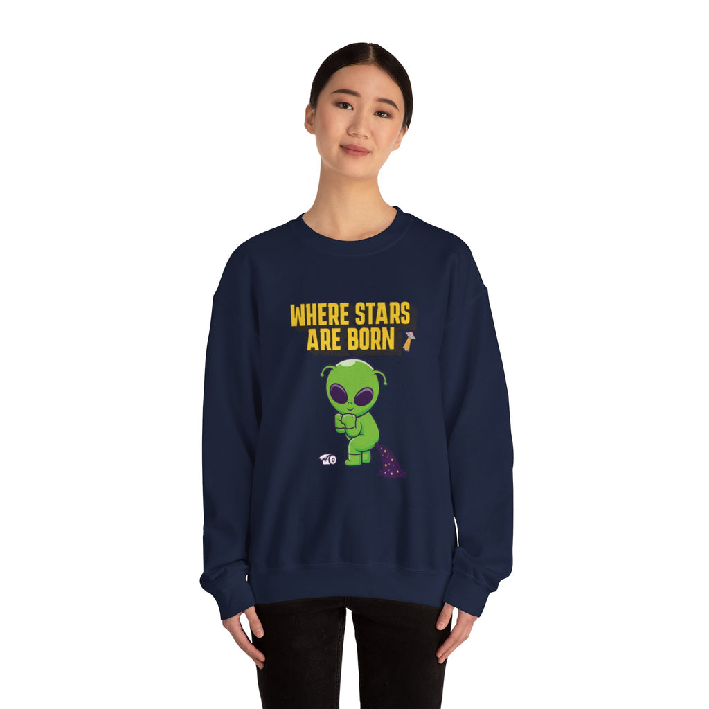 Where Stars Are Born alien illustration Sweatshirt | cute green alien