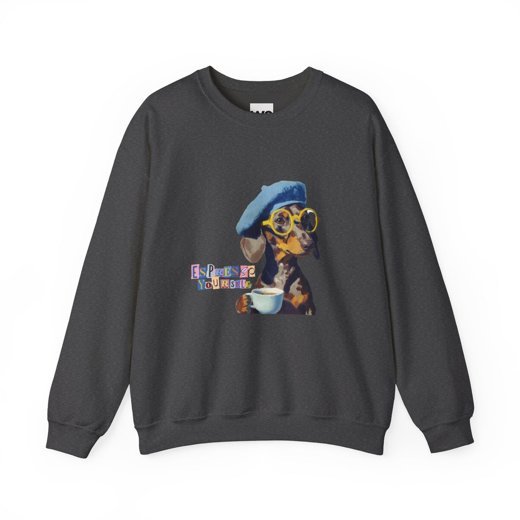 Dachshund in Beret and Sunglasses Sweatshirt | Espresso & Mornings Design