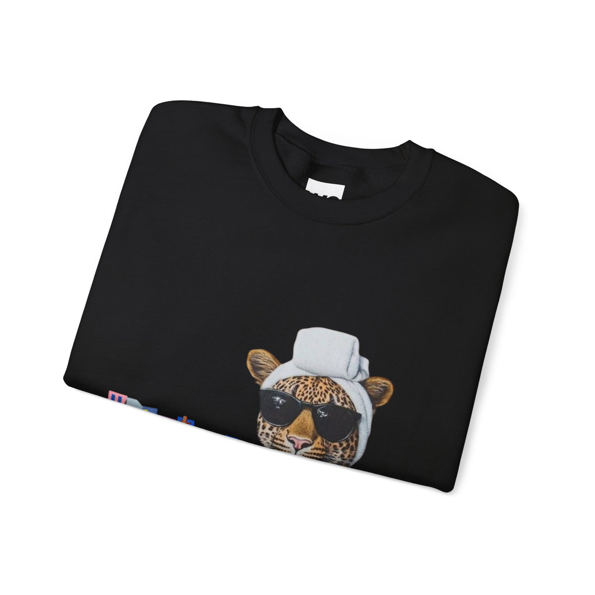 Leopard Spa Lounge with Coffee Crewneck Sweatshirt | Relaxed Animal Illustration