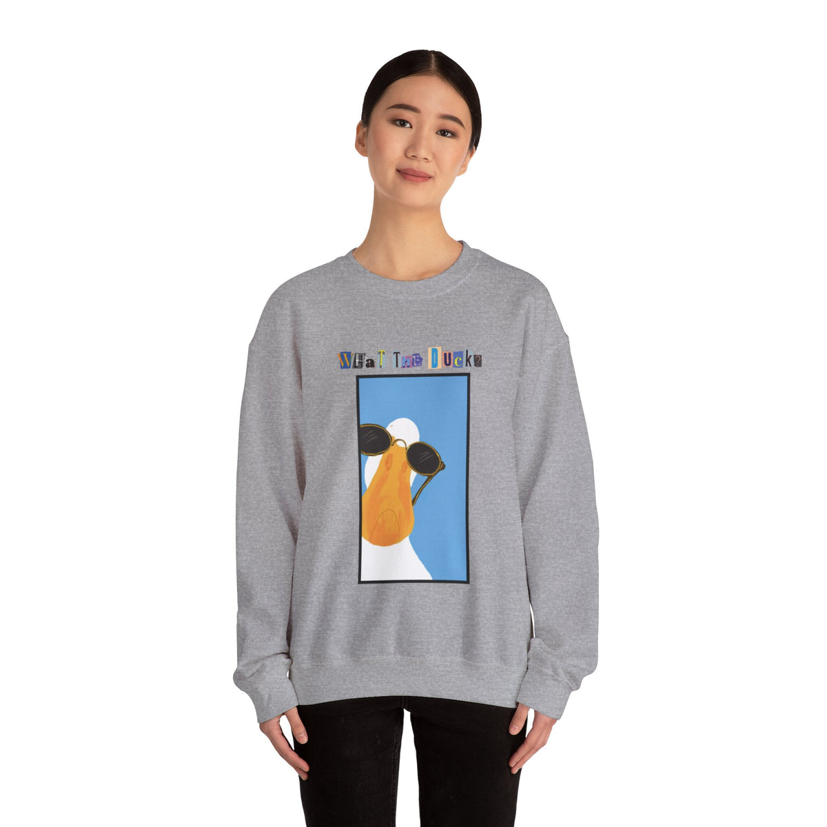 Cool Sunglasses Duck Crewneck Sweatshirt | Fun Cartoon Bird Design