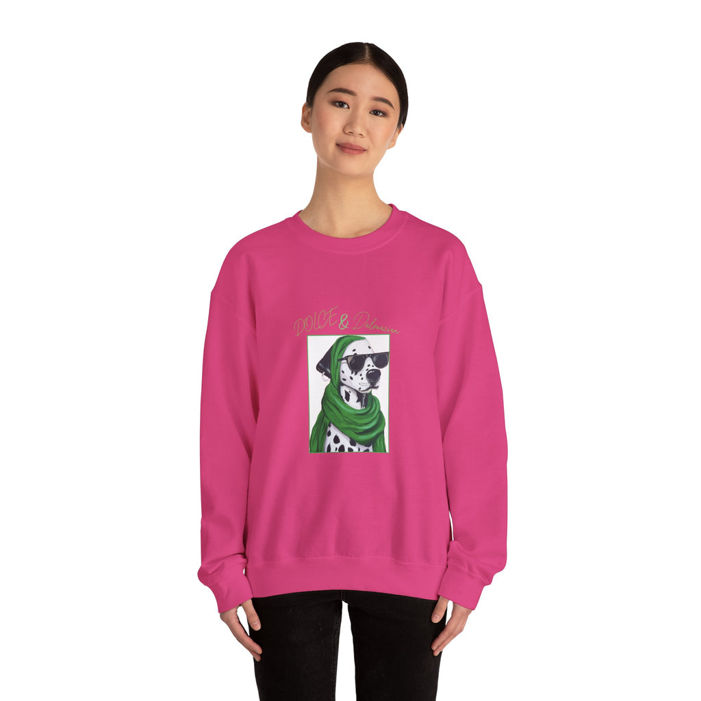 Dalmatian in Green Scarf sweatshirt | Dog Portrait, Winter Cozy