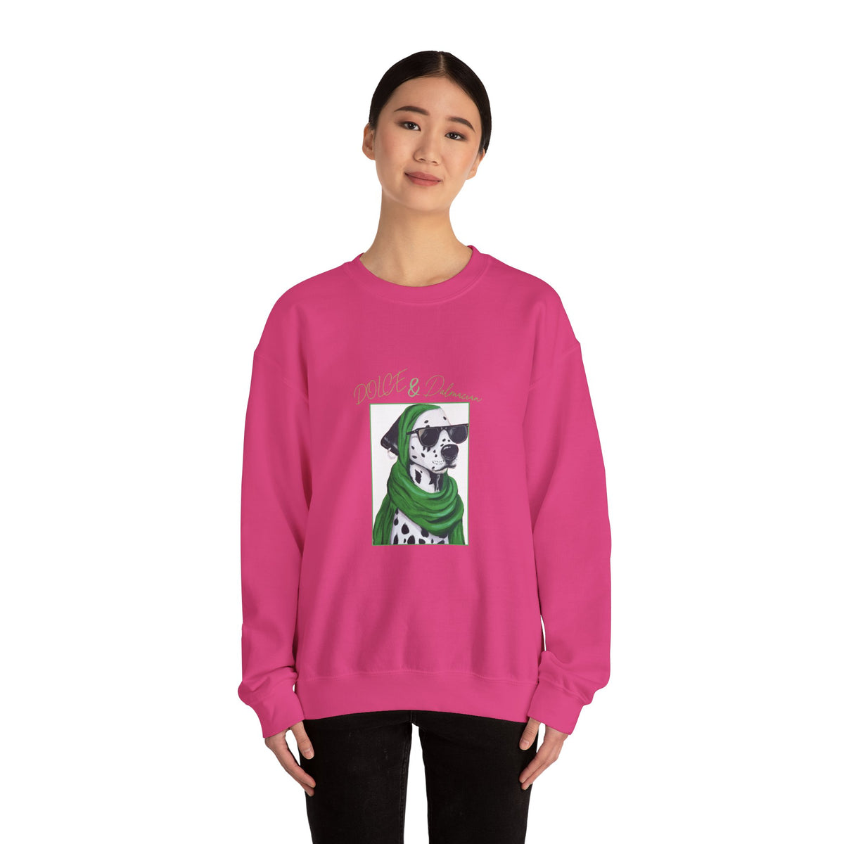 Dalmatian in Green Scarf sweatshirt | Dog Portrait, Winter Cozy